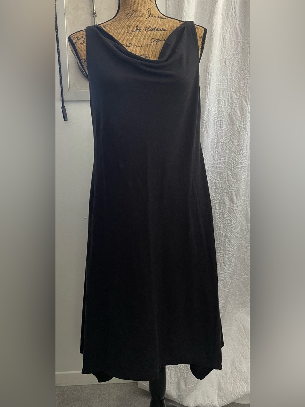 EILEEN FISHER Organic Cotton Hemp Cowl Neck Handkerchief Hem Tank Dress Size S
